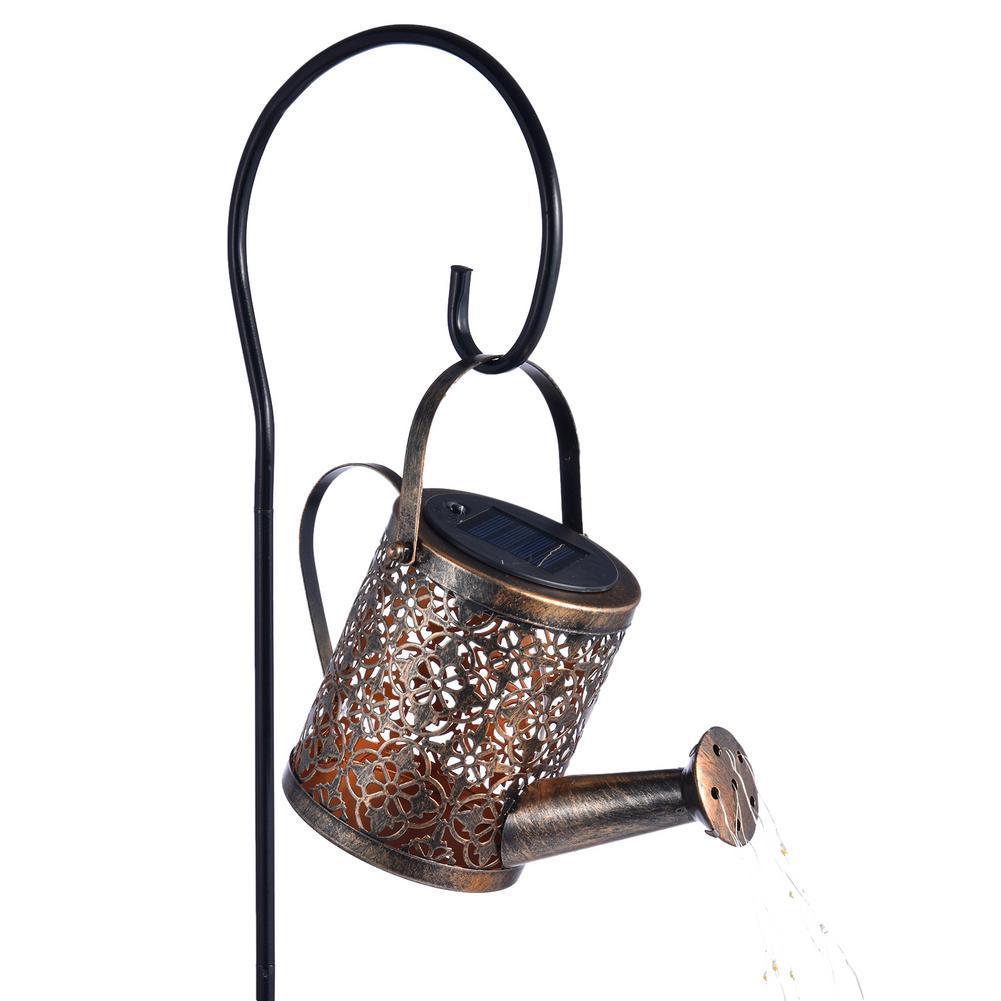 Enchanted Watering Can Outdoor Solar Watering Can Ornament Lamp Garden Art Light Decoration Hollow-out Iron Shower LED Lights