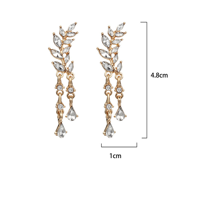 Women's Leaves Tassel Crystal Earrings Zircon Stud Earrings Alloy Ear Jewelry Factory Wholesale Earrings For Women Brincos