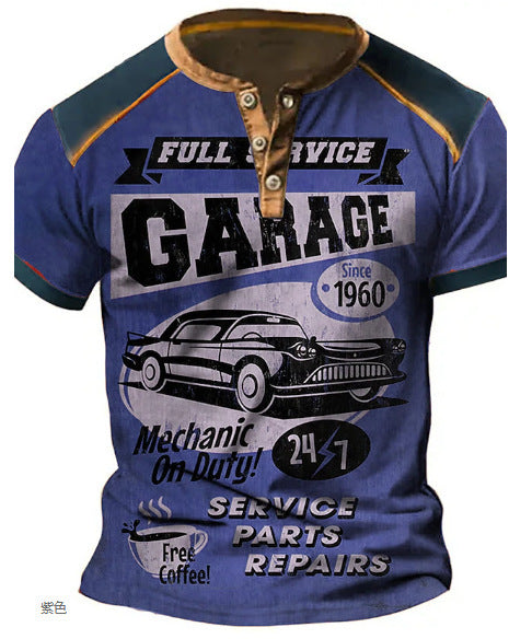 Men's Retro Street Car Digital Printing Short Sleeve