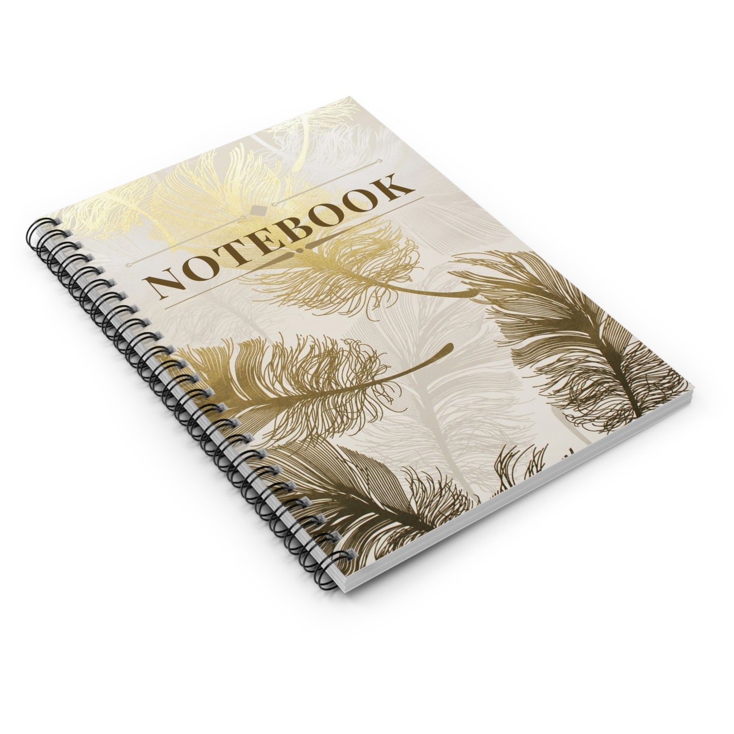 Gold Feather Spiral Notebook - Ruled Line, Journal, Diary, Writing Pad, Stationery, Back to School