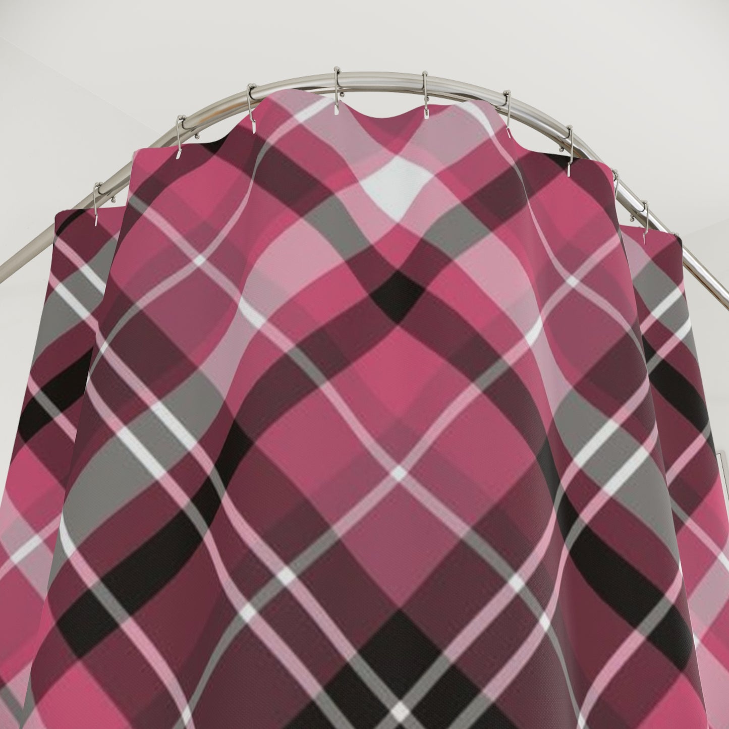 Pink Plaid Shower Curtains- Farmhouse Bathroom Decor- Chic Plaid Bathroom Accent