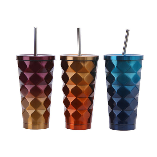 New Gradient Stainless Steel Thermos Cup Straw Cup