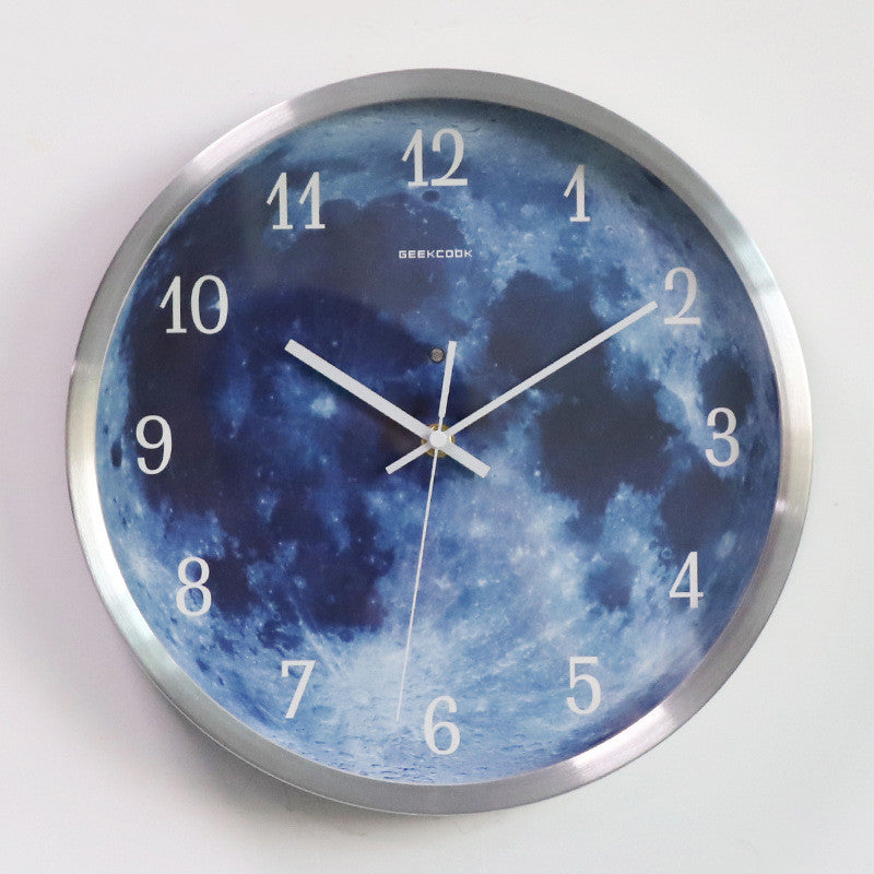 12-inch Wall Clock For Home Decoration Blue Moon Sound Control Luminous Simple Modern Mute Home Gothic Room Decor