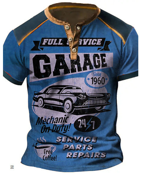 Men's Retro Street Car Digital Printing Short Sleeve