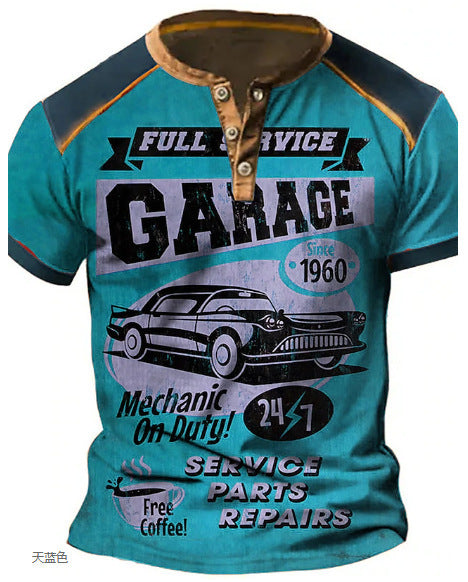 Men's Retro Street Car Digital Printing Short Sleeve