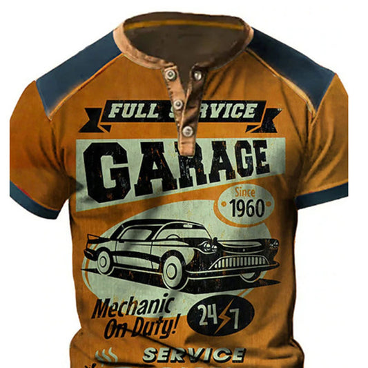 Men's Retro Street Car Digital Printing Short Sleeve