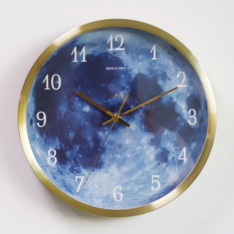 12-inch Wall Clock For Home Decoration Blue Moon Sound Control Luminous Simple Modern Mute Home Gothic Room Decor