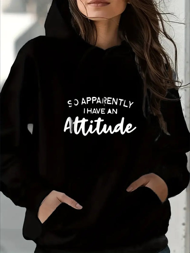 Woman Hoodie Kangaroo Pocket Print  Funny Graphic Hoodies Autumn Casual Sweatshirt- So Apparently I Have An Attitude