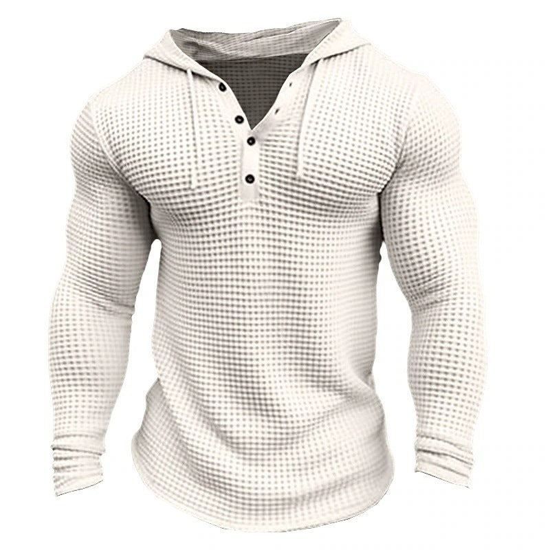 Men's Pullover Casual Long Sleeve T-shirt Waffler Slim Tops Sweat-shirt Solid Color Comfortable Mens  Streetwear S-3XL