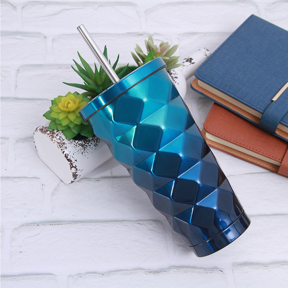 New Gradient Stainless Steel Thermos Cup Straw Cup