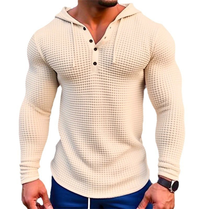 Men's Pullover Casual Long Sleeve T-shirt Waffler Slim Tops Sweat-shirt Solid Color Comfortable Mens  Streetwear S-3XL