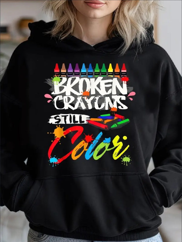 Broken Crayons Still Color Tal Health Awareness Cozy Classic Print Pullover Hoodie, Casual Long Sleeve Hoodie For Sprots