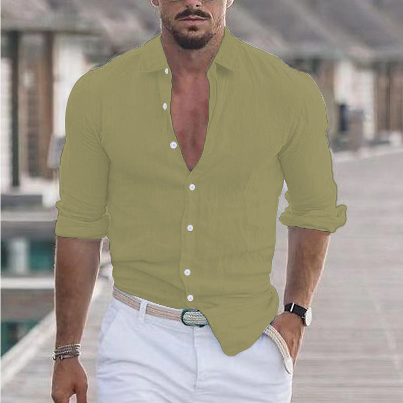 Men's Linen Shirt Button Shirt Beach Shirt Solid Color