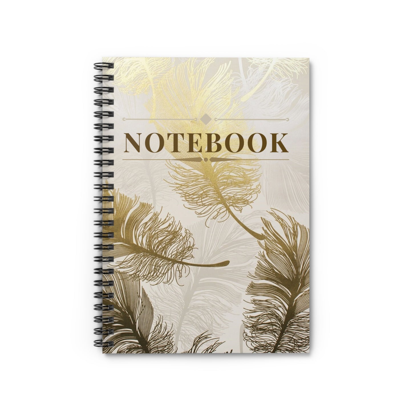 Gold Feather Spiral Notebook - Ruled Line, Journal, Diary, Writing Pad, Stationery, Back to School