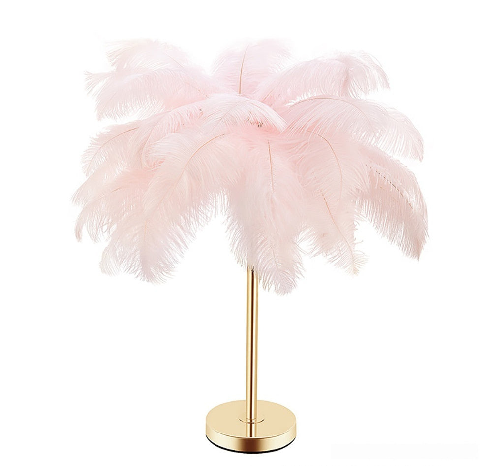 Natural Ostrich Feather Usb Charging Night Lamp Atmosphere Bedroom Cozy True Feathers