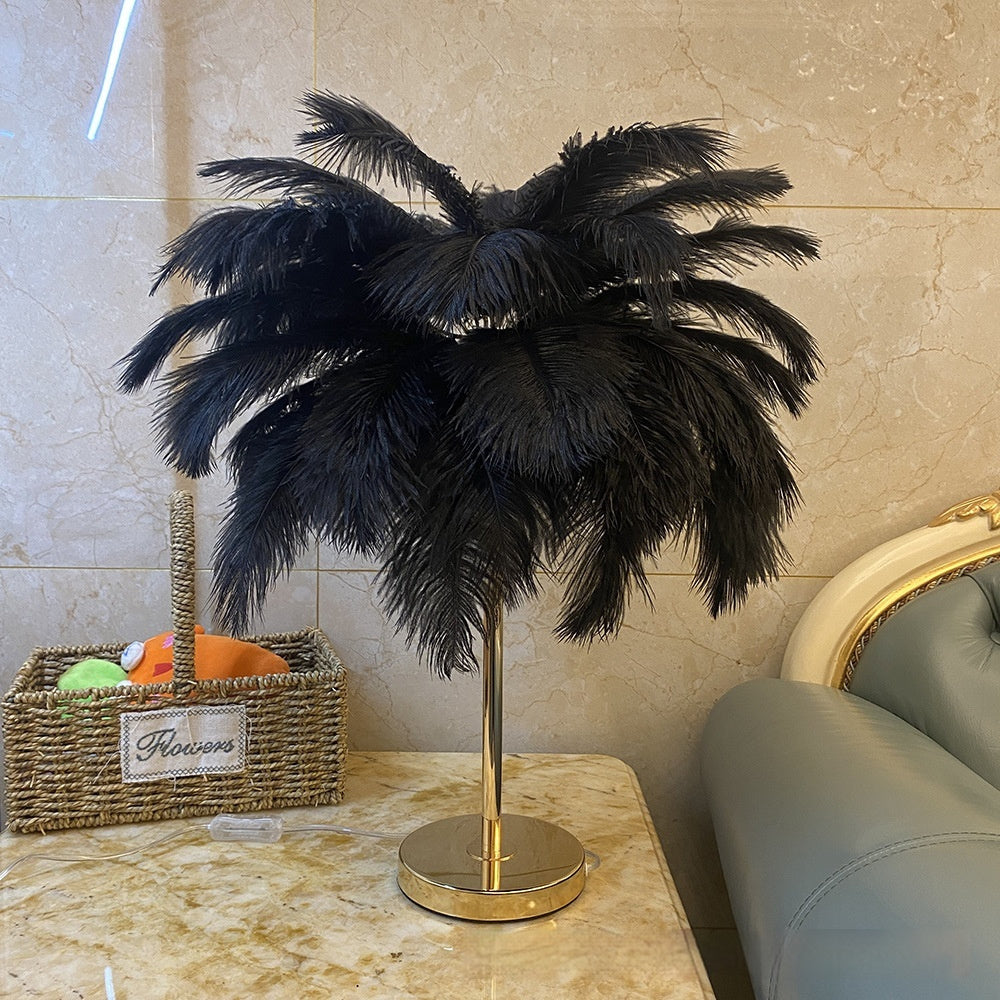 Natural Ostrich Feather Usb Charging Night Lamp Atmosphere Bedroom Cozy True Feathers