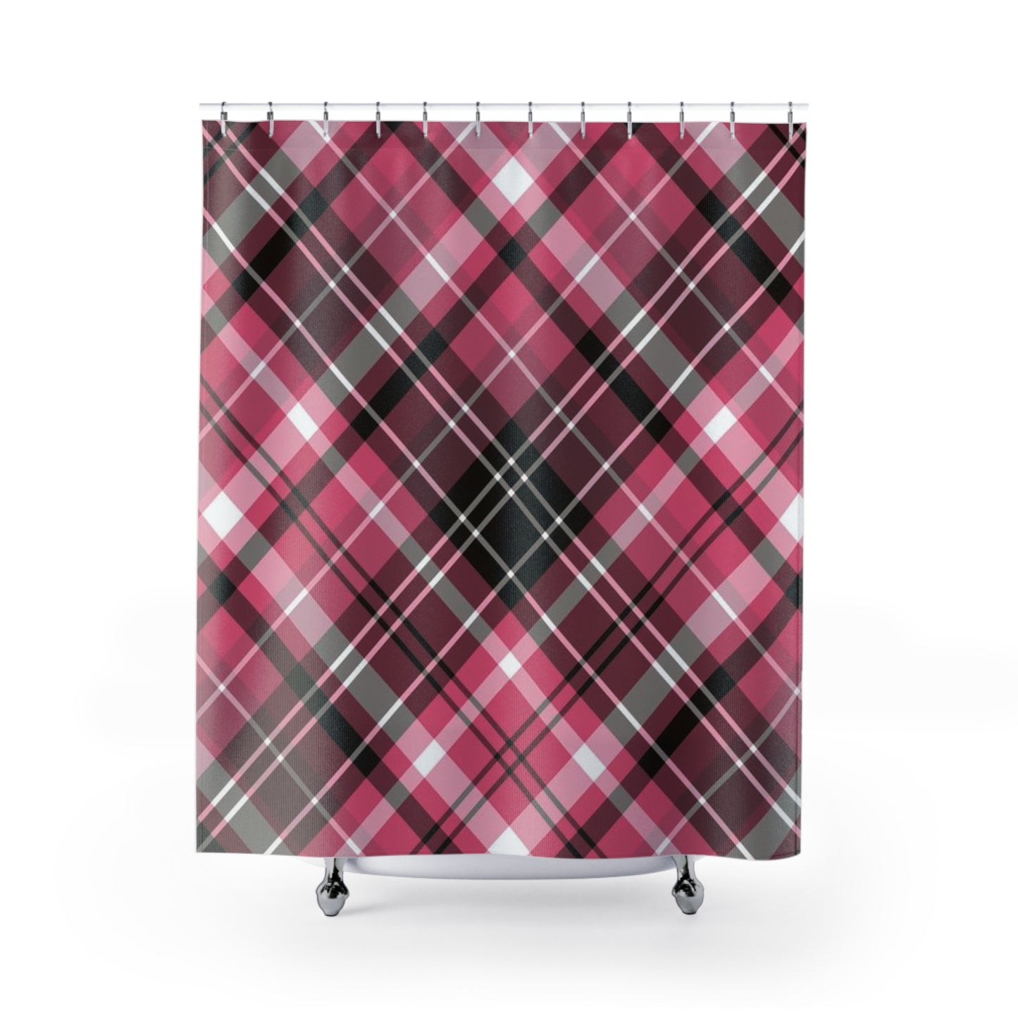 Pink Plaid Shower Curtains- Farmhouse Bathroom Decor- Chic Plaid Bathroom Accent