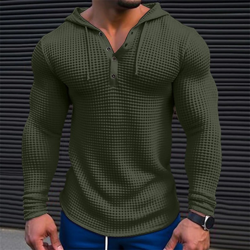 Men's Pullover Casual Long Sleeve T-shirt Waffler Slim Tops Sweat-shirt Solid Color Comfortable Mens  Streetwear S-3XL