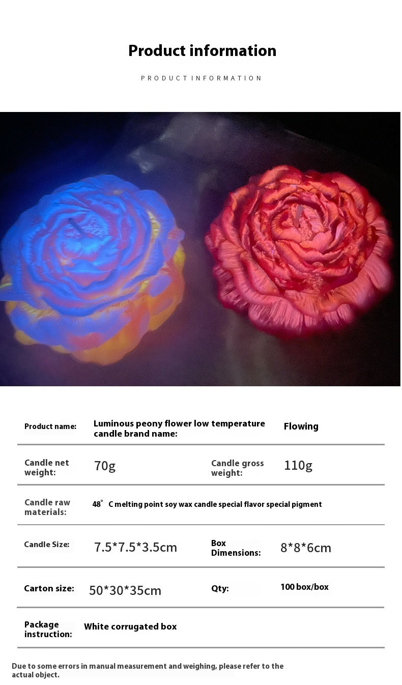 Peony Flower Luminous Fluorescence Low Temperature Candles