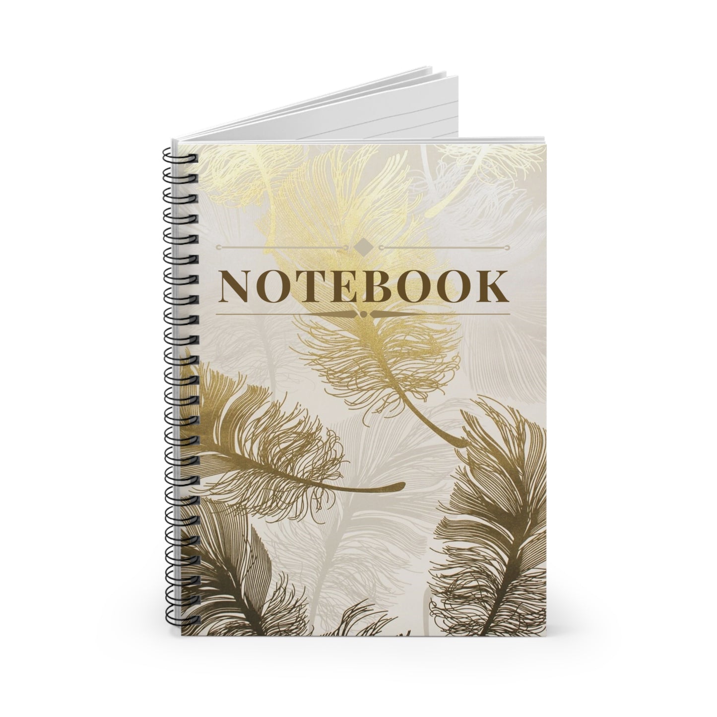 Gold Feather Spiral Notebook - Ruled Line, Journal, Diary, Writing Pad, Stationery, Back to School