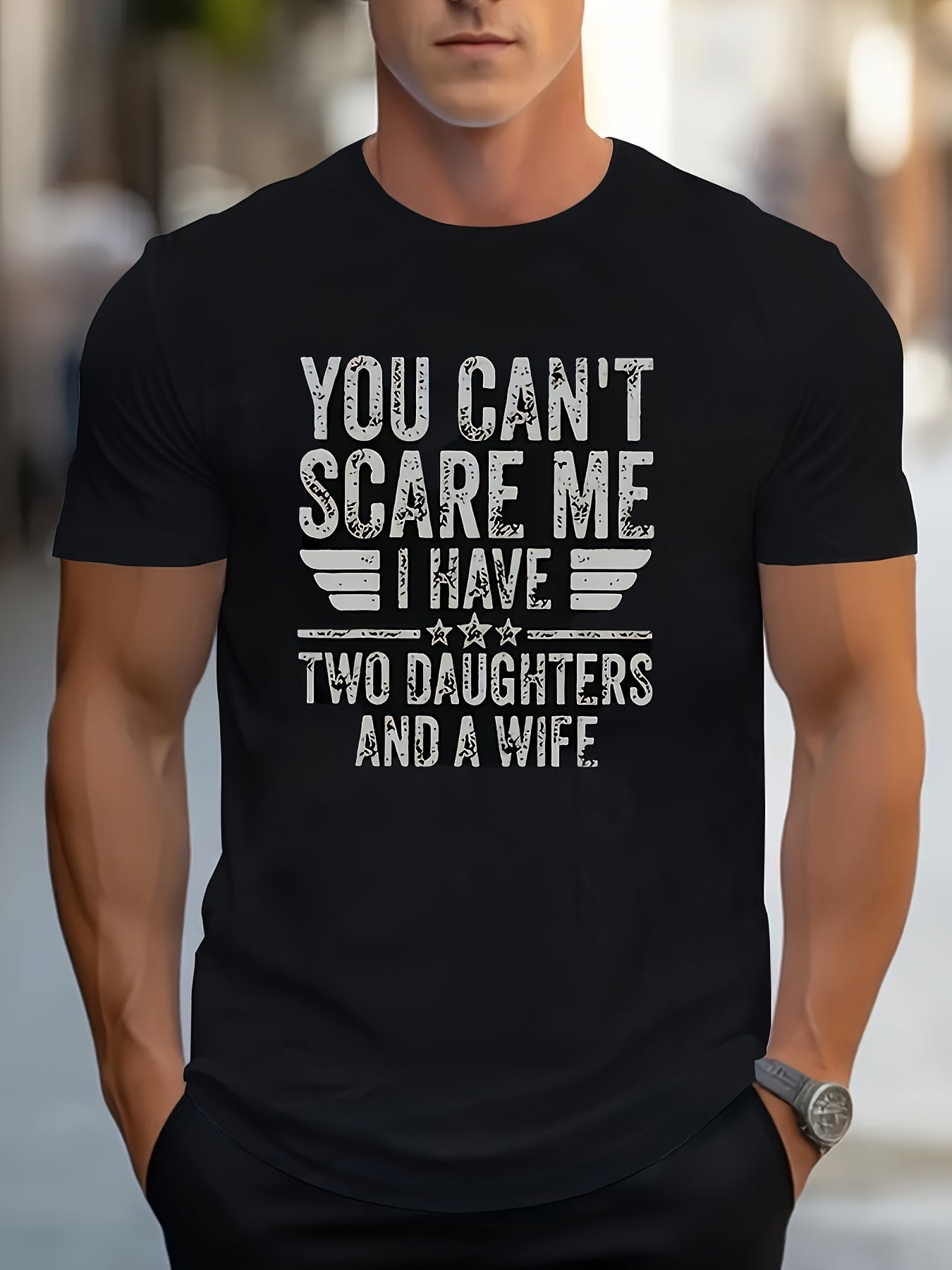 You Can Scare Me With English Text Printed Men's Novel T-shirt, Soft And Breathable, Casual And Versatile Short Sleeved Round Neck Summer Men's Top