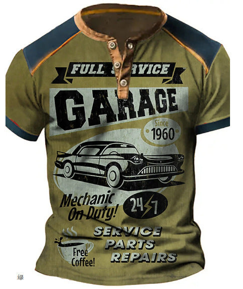 Men's Retro Street Car Digital Printing Short Sleeve