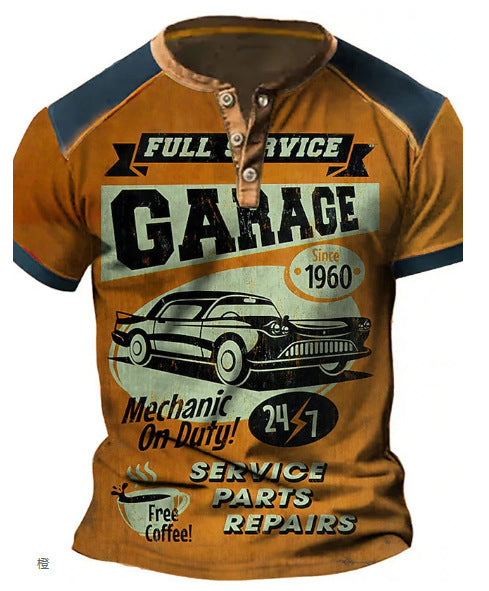 Men's Retro Street Car Digital Printing Short Sleeve