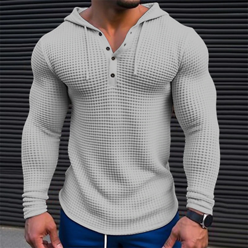 Men's Pullover Casual Long Sleeve T-shirt Waffler Slim Tops Sweat-shirt Solid Color Comfortable Mens  Streetwear S-3XL