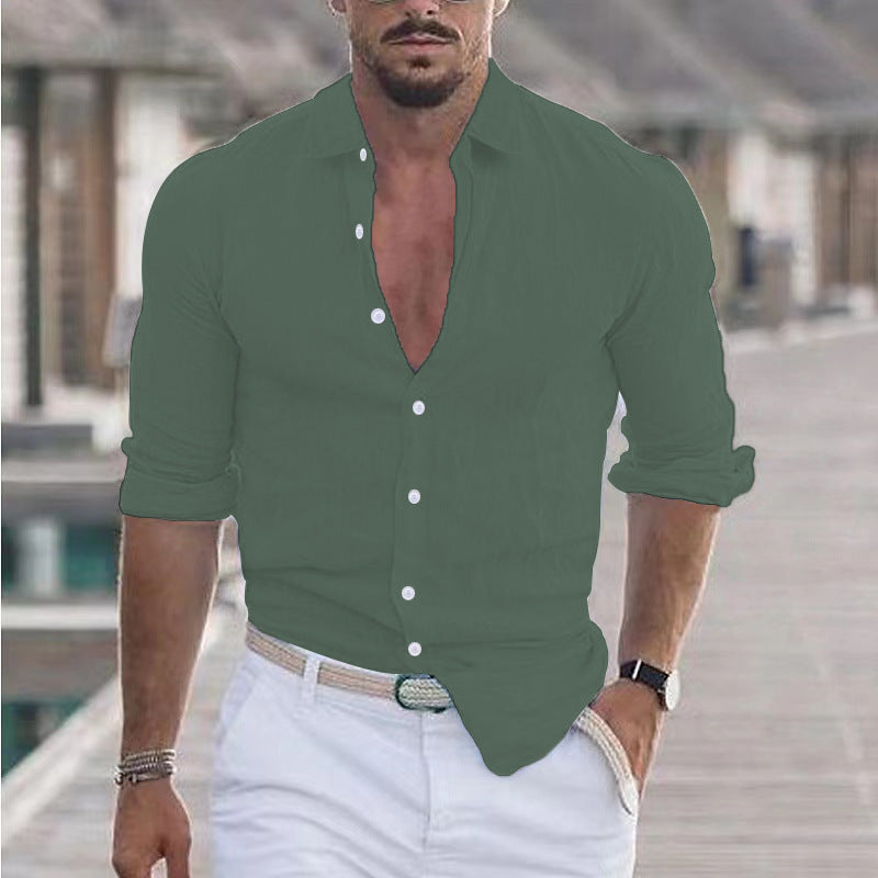 Men's Linen Shirt Button Shirt Beach Shirt Solid Color